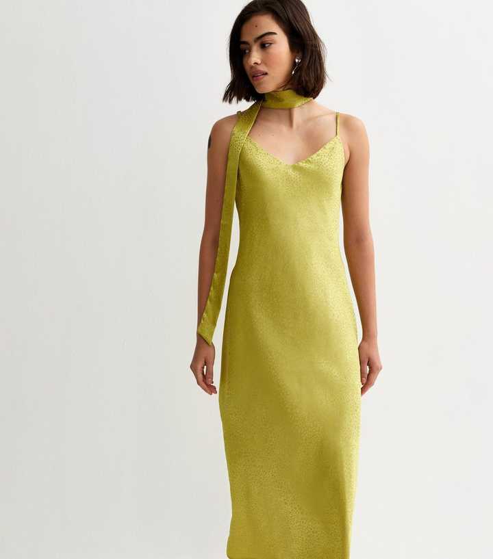 Light Green Satin Slip Midi Dress with Scarf | New Look Light Green Satin Slip Midi Dress with Scarf | New Look