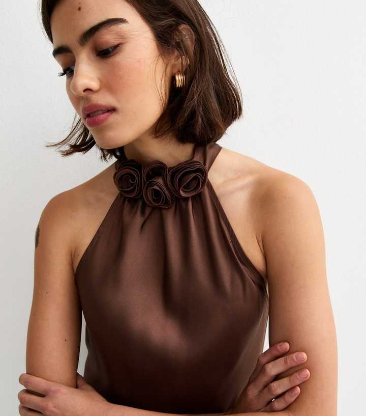 brown dress sweater men Freilla Brown Satin Midi Dress - 10 main image 1