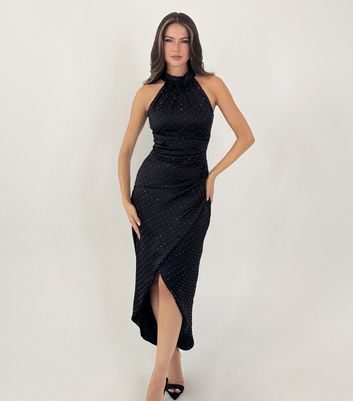 AX Paris Black Diamante Halter Neck Midi Dress