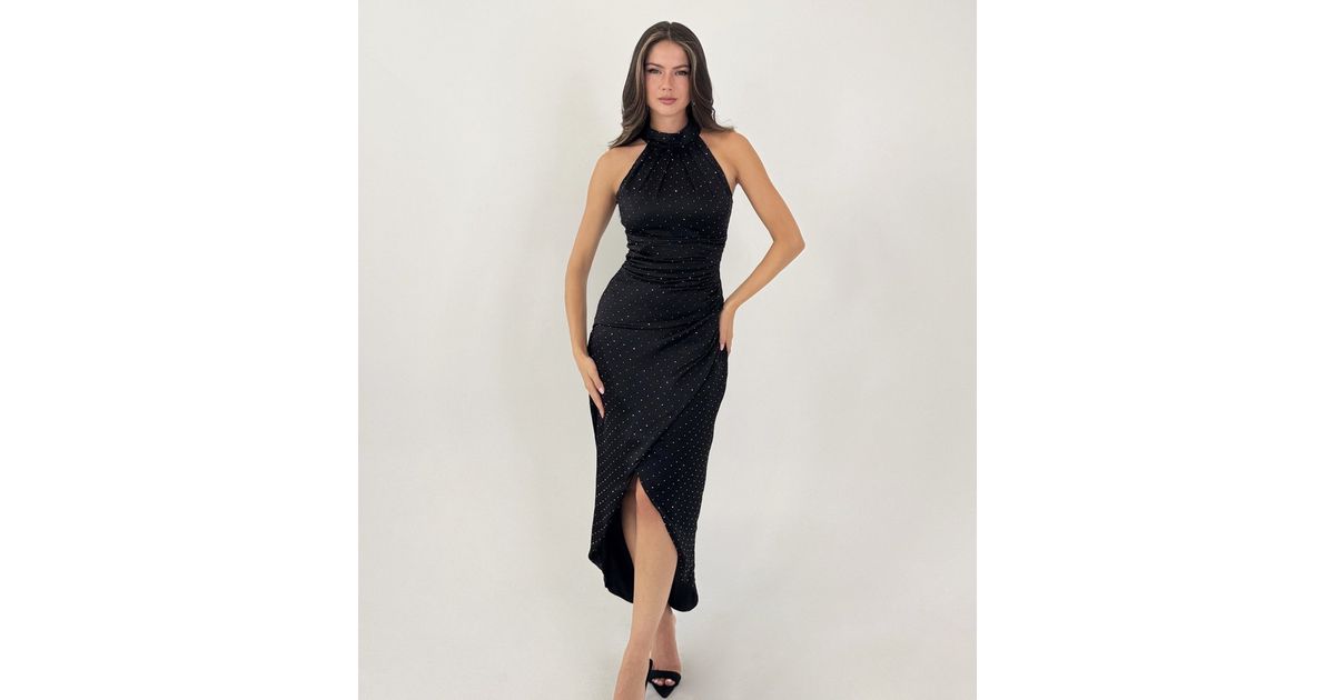 AX Paris Black Diamante Halter Neck Midi Dress | New Look AX Paris Black Diamante Halter Neck Midi Dress | New Look