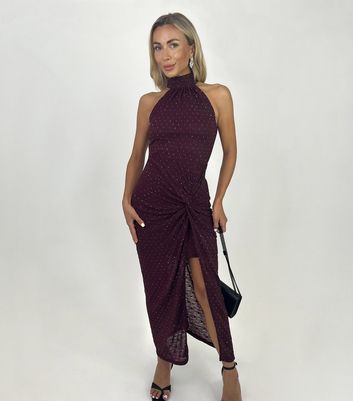 AX Paris Dark Purple Halter Neck Midi Dress