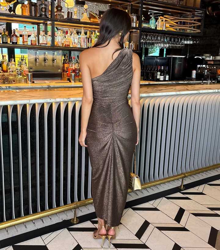 new look women's sparkle off the shoulder midi dress reviews AX Paris Bronze Sparkle Off the Shoulder Midi Dress