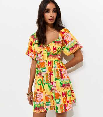 Yellow St Tropez Print Puff Sleeve Mini Dress