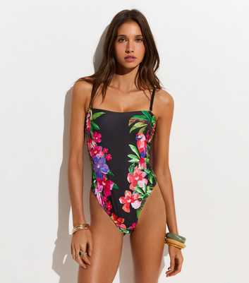 Black Tummy Control Parrot Swimsuit