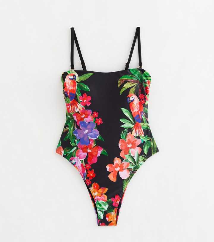 Black Tummy Control Parrot Swimsuit