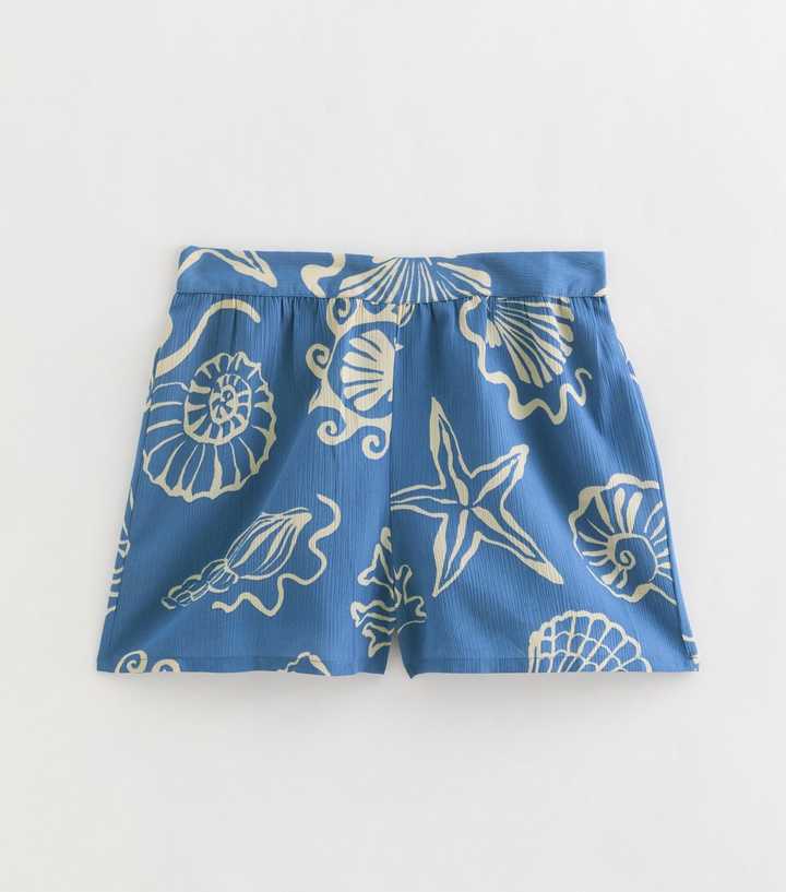 Blue and White Sea Print Lightweight Shorts