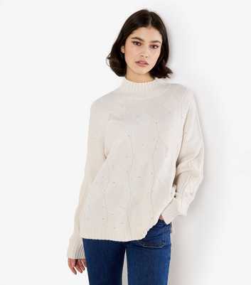 Apricot Cream Sparkle Cable Front Jumper