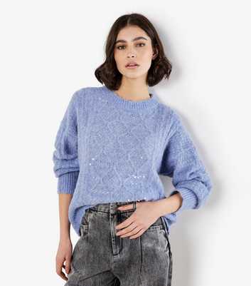 Apricot Pale Blue Cable Knit Sequin Panel Jumper