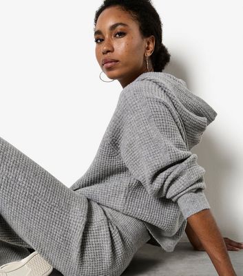 Apricot Dark Grey Waffle Knitted Hoodie | New Look