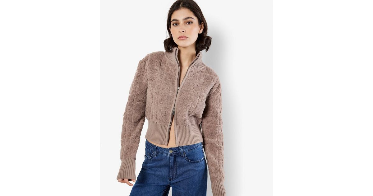Apricot Light Brown Terry Towelling Bomber Jacket
