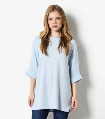 Apricot Light Blue Relaxed Waffle Knit Top