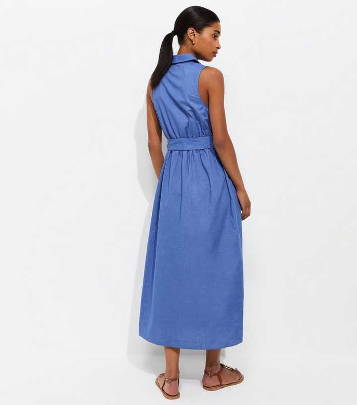 blue sleeveless shirt dress Women's Made to Move Periwinkle Blue Jersey Knit Sleeveless Maxi Dress | Size: S