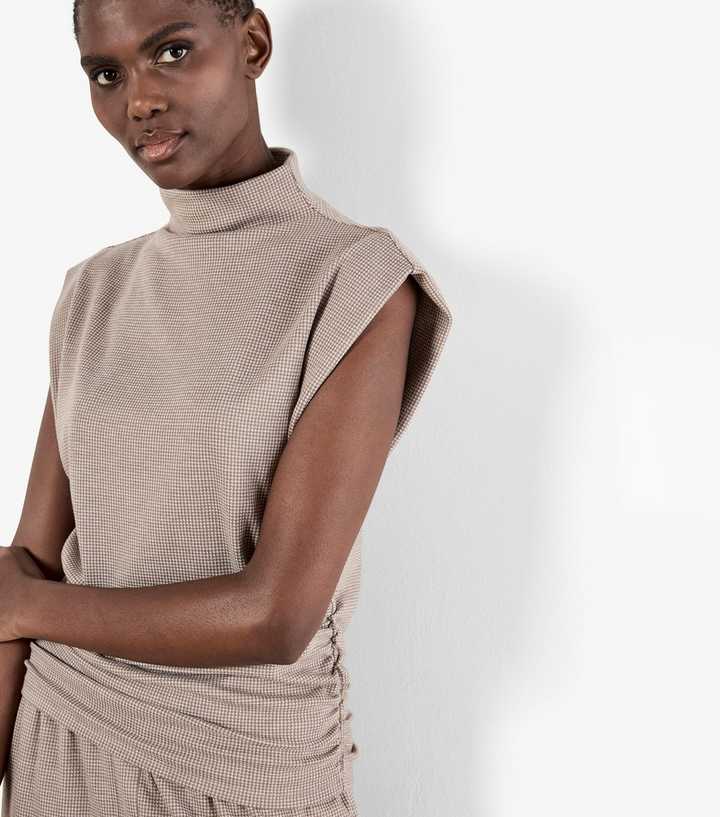 Apricot Stone Dogtooth Side Ruched Top