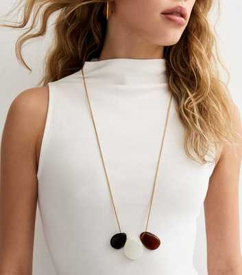 Gold Tone Long Pebble Necklace
