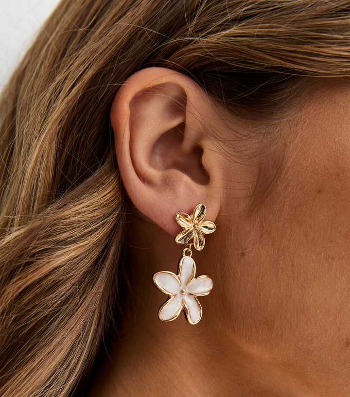 Gold Tone Fish Charm Drop Hoop Earrings