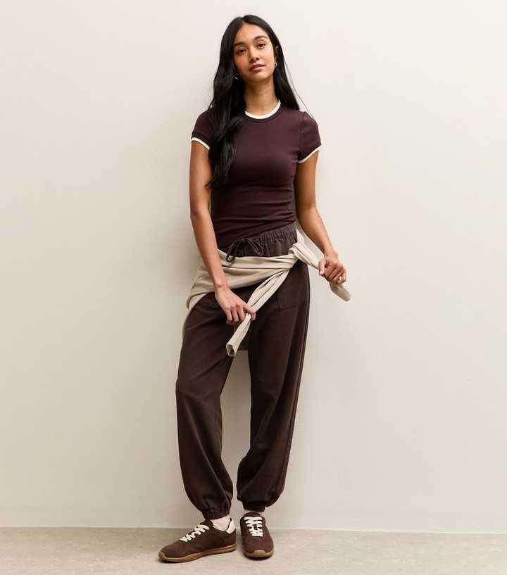 Dark Brown Cotton Tapered Cargo Trousers