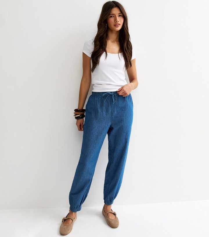 Blue Chambray Tapered Drawstring Trousers
