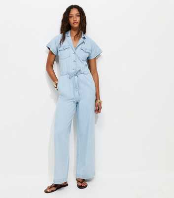 Light Blue Denim Short Sleeve Jumpsuit