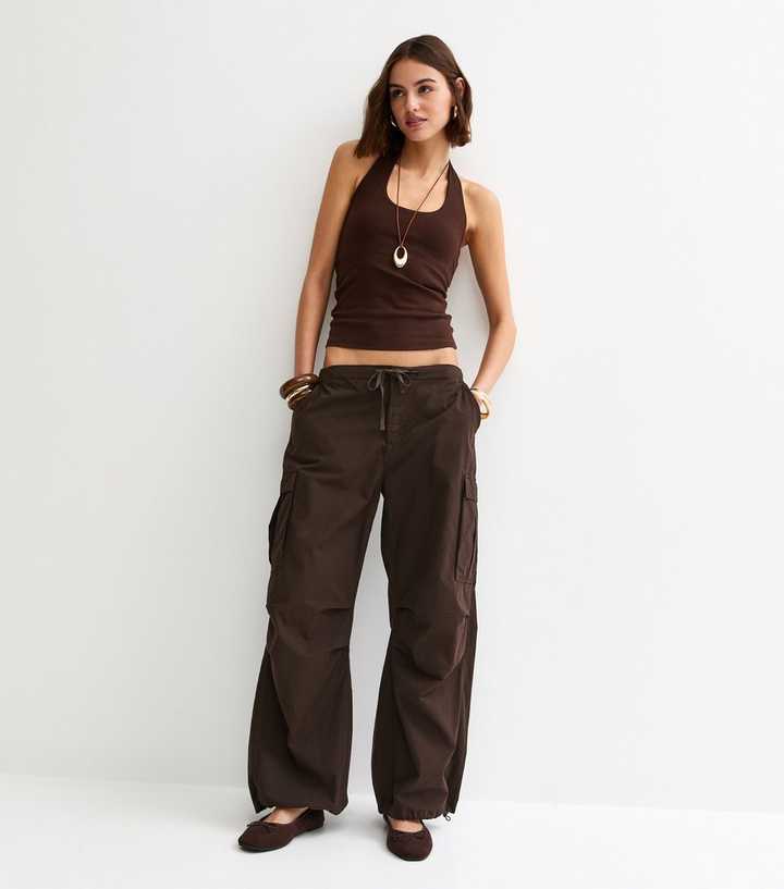 Dark Brown Cargo Pocket Parachute Trousers