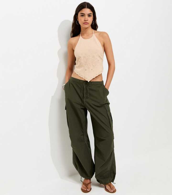 Dark Khaki Cargo Pocket Parachute Trousers