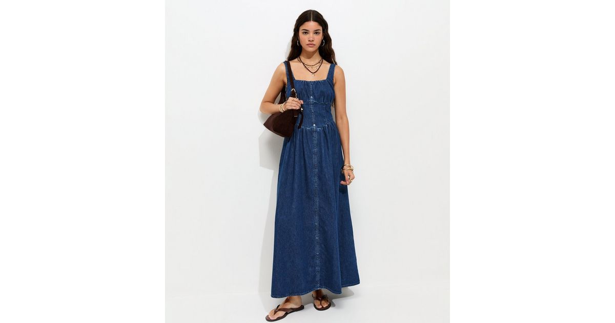 denim milkmaid dress MISSGUIDED Boho Milkmaid Ruched Corset Fit And Flare Denim Mini Dress MISSGUIDED