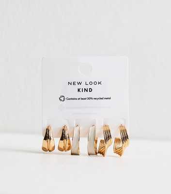 Pack of 3 Gold Tone Textured Enamel Hoop Earrings