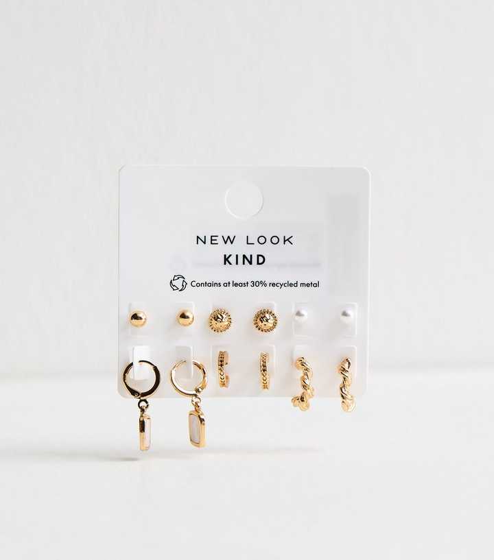 Pack of 6 Gold Tone Mixed Stud and Hoop Earrings