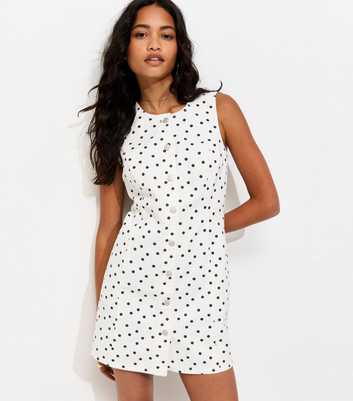 White Polka Dot Denim Mini Dress