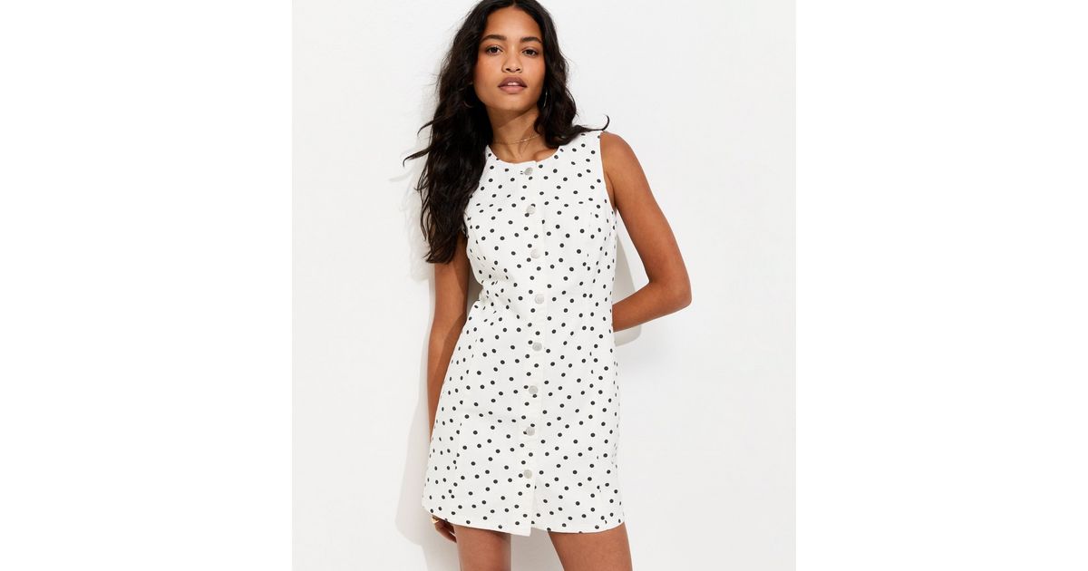 White Polka Dot Denim Mini Dress