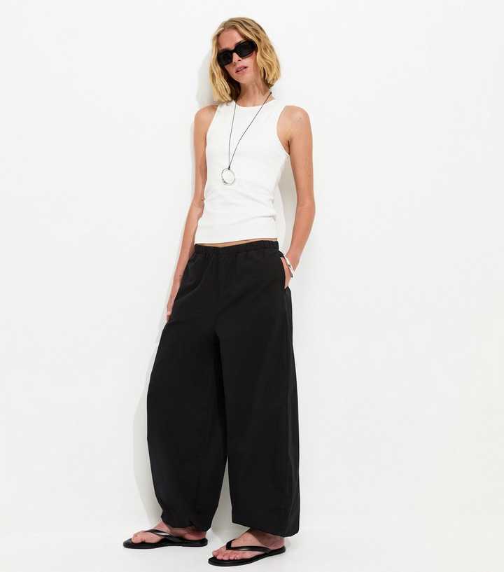 Black Tapered Balloon Parachute Trousers