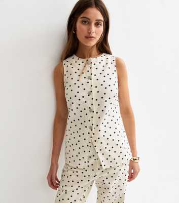 White Denim Polka Dot Longline Waistcoat