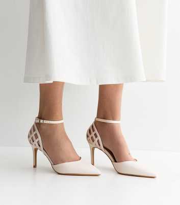 Off White Faux Leather Cage Pumps