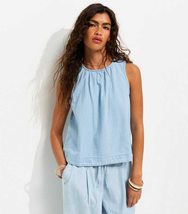 Light Blue Denim Sleeveless Top