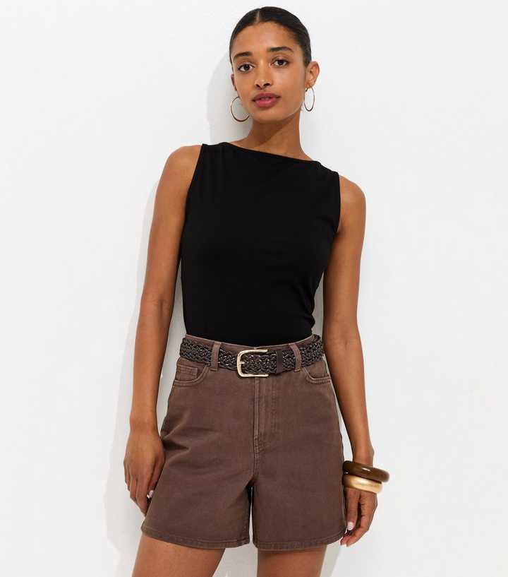 Dark Brown Denim Shorts