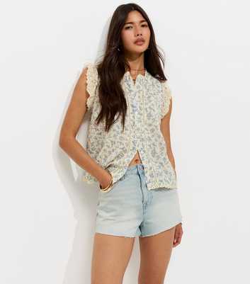 Vintage Tint Blue Raw Hem Denim Shorts