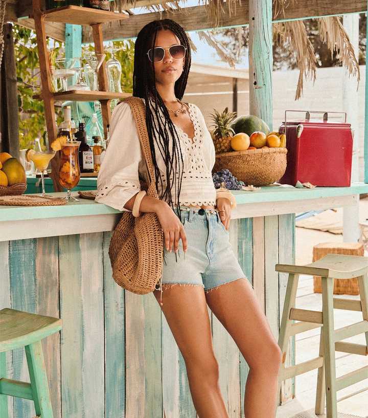 Vintage Tint Blue Raw Hem Denim Shorts