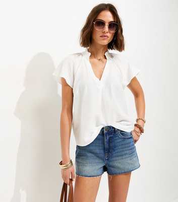 Blue Raw Hem Denim Shorts