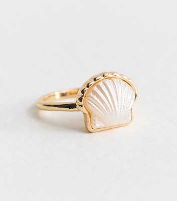 Gold Tone Faux Pearl Shell Ring