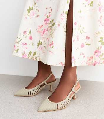 Wide Fit Off White Strap Detail Slingback Court Shoes