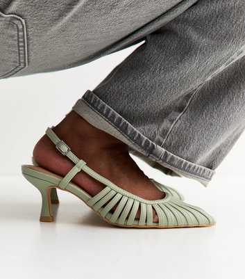 Wide Fit Light Green Strap Detail Slingback Court Shoes