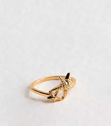 Gold Tone Textured Starfish Wrap Ring