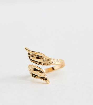 Gold Tone Beaten Sleek Petal Wrap Ring
