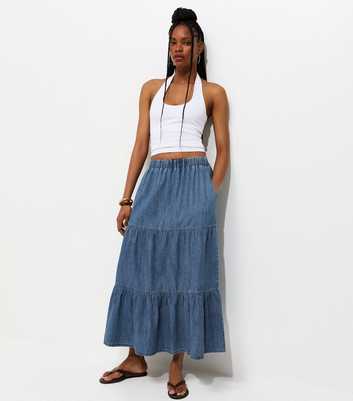 Blue Tiered Midi Skirt