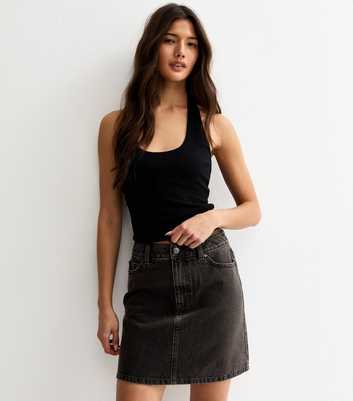 Black Denim A-Line Mini Skirt