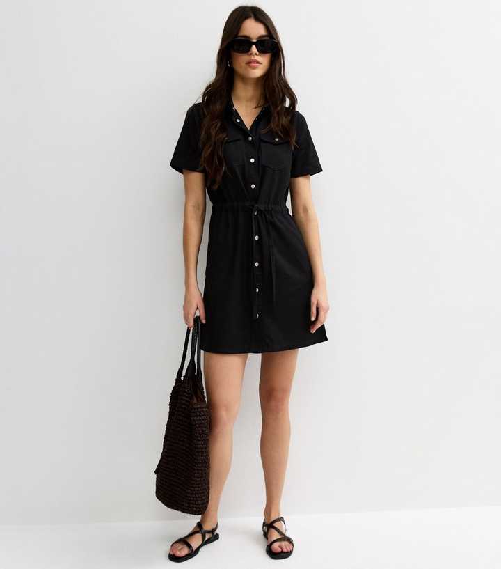 Black Lightweight Denim Shirt A line Mini Dress | New Look