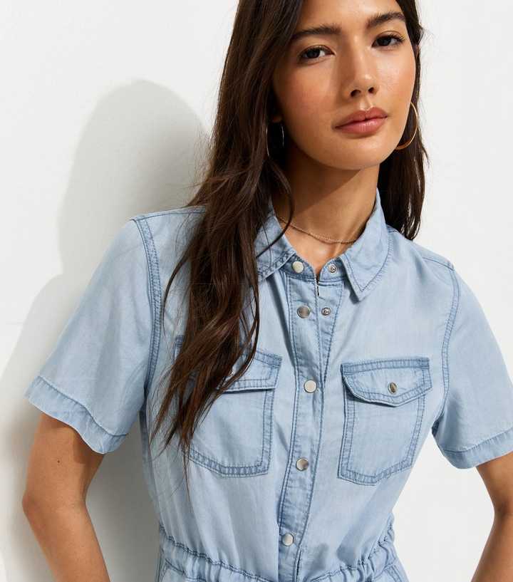 Light Blue Lightweight Denim Shirt A line Mini Dress | New Look