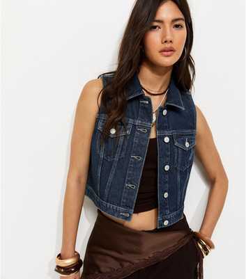 Indigo Wash Cropped Denim Waistcoat
