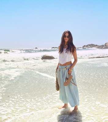 Light Blue Denim Tapered Balloon Leg Trousers