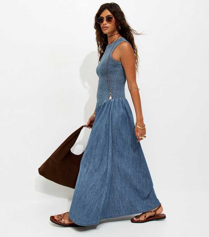 chinese dress ladies Azure Sun Drop Waist Split Maxi Dress Light Blue