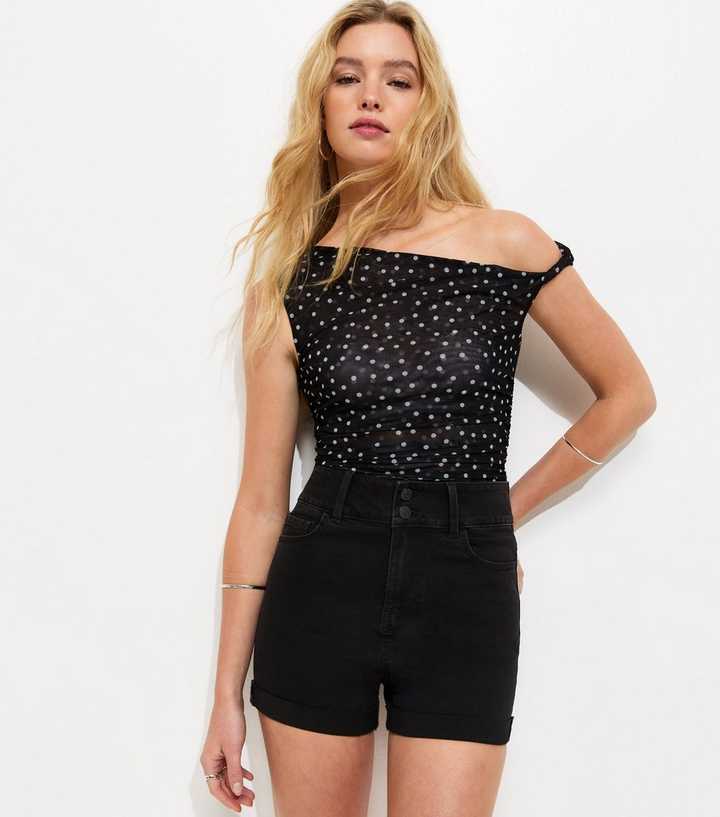 Black High Waist Denim Shorts